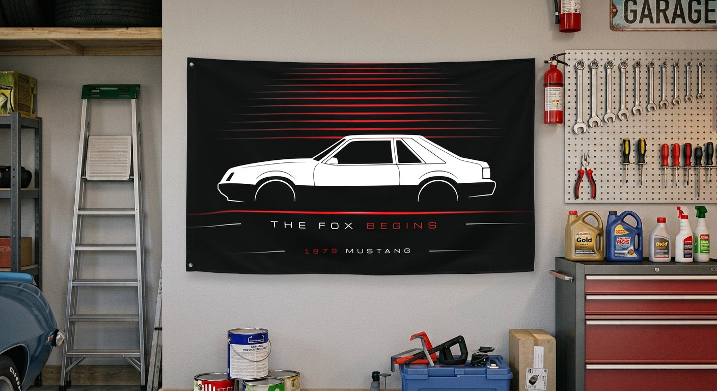 Ford Mustang 1979 car silhouette flag - Garage Wall