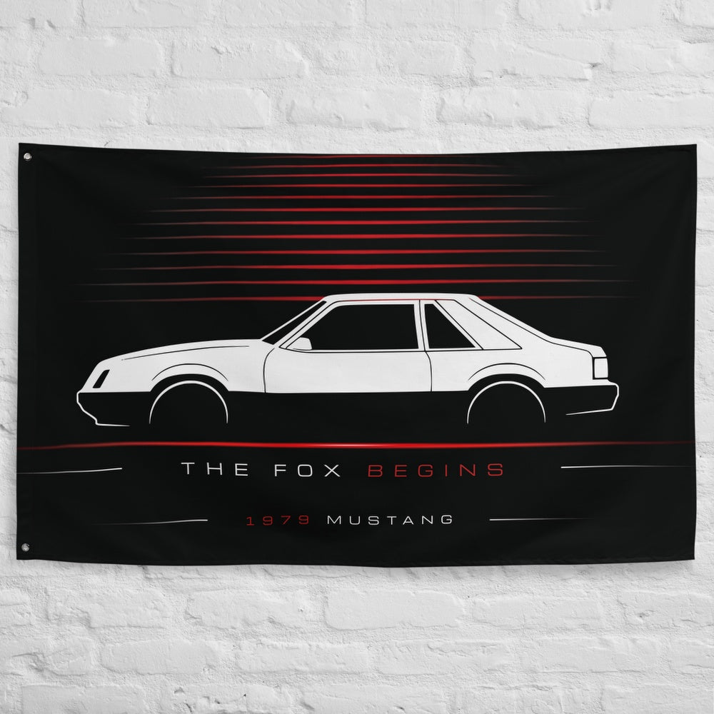 Ford Mustang 1979 car silhouette flag - White Brick Wall