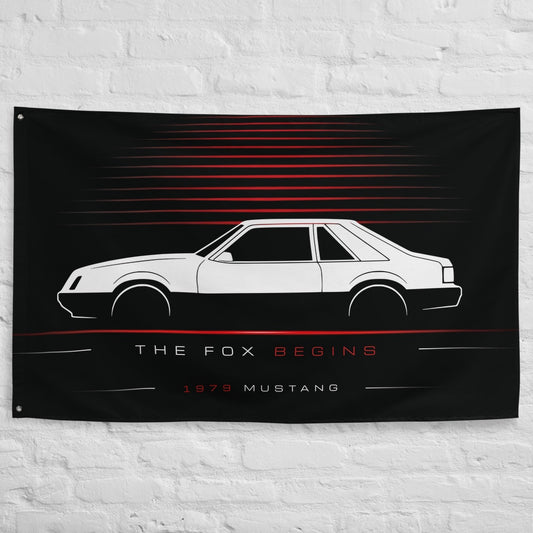 Ford Mustang 1979 car silhouette flag - White Brick Wall
