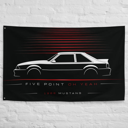 Ford Mustang 1988 car silhouette flag - White Brick Wall