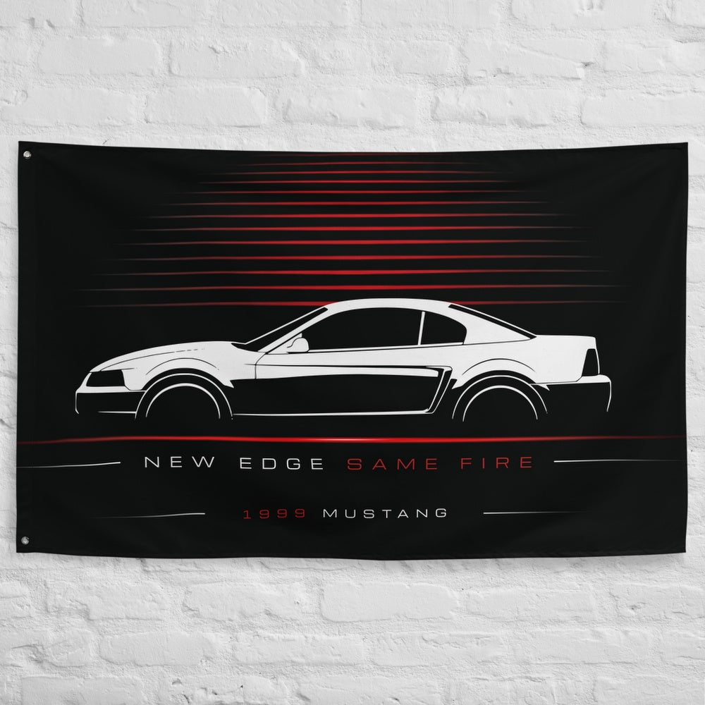 Ford Mustang 1999 car silhouette flag - White Brick Wall