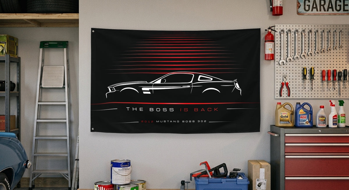 Ford Mustang Boss 302 2012 car silhouette flag - Garage Wall