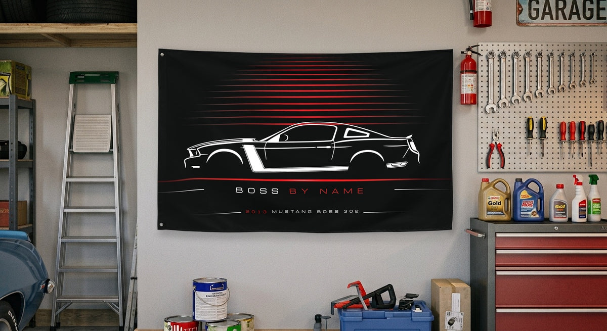 Ford Mustang Boss 302 2013 car silhouette flag - Garage Wall
