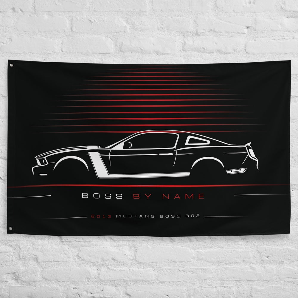 Ford Mustang Boss 302 2013 car silhouette flag - White Brick Wall