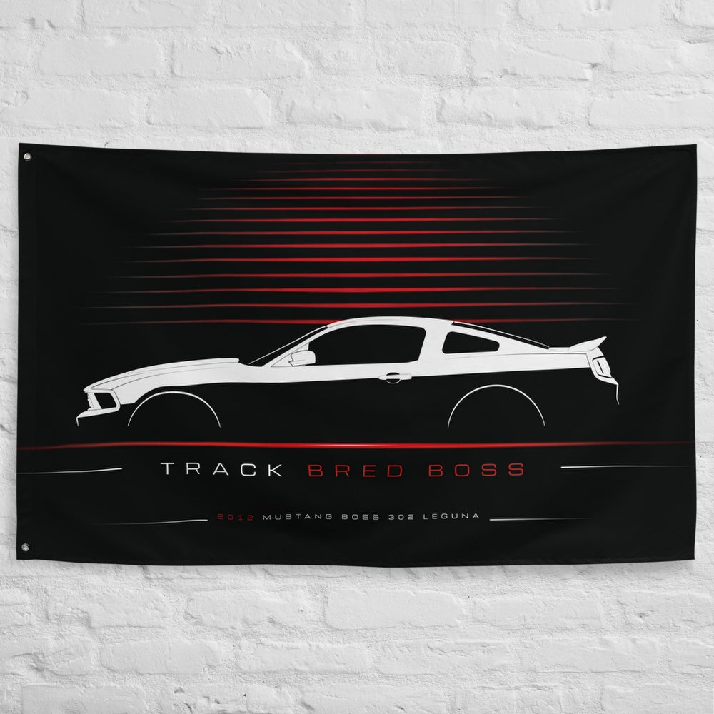 Ford Mustang Boss 302 Leguna Seca 2012 car silhouette flag - White Brick Wall