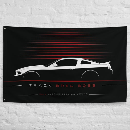 Ford Mustang Boss 302 Leguna Seca 2012 car silhouette flag - White Brick Wall