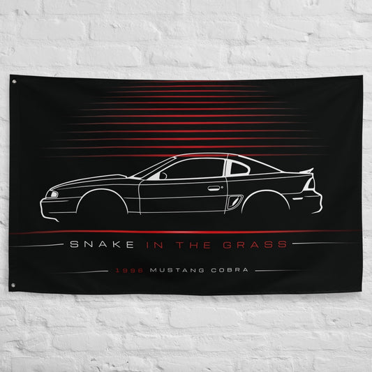 Ford Mustang Cobra 1996 car silhouette flag - White Brick Wall