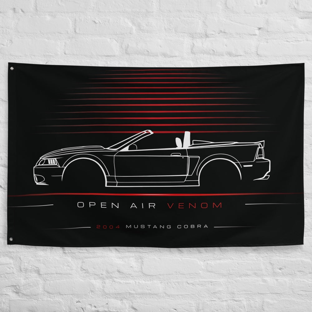 Ford Mustang Cobra Convertible 2004 car silhouette flag - White Brick Wall