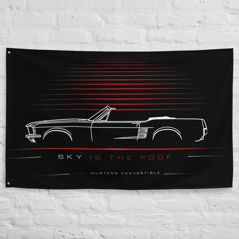 Ford Mustang Convertible 1967 car silhouette flag - White Brick Wall