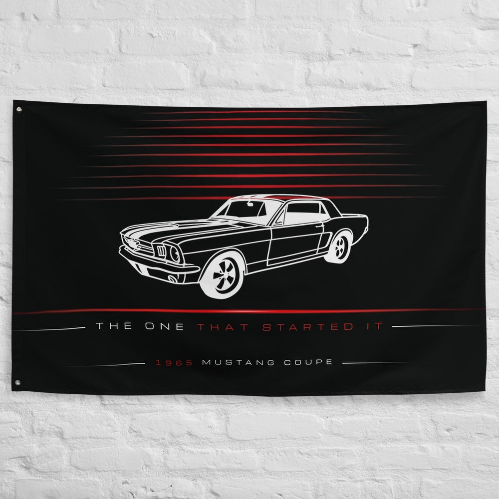 Ford Mustang Coupe 1965 car silhouette flag - White Brick Wall