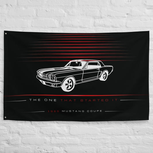 Ford Mustang Coupe 1965 car silhouette flag - White Brick Wall