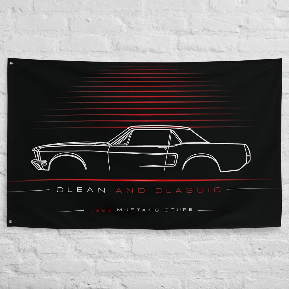 Ford Mustang Coupe 1968 car silhouette flag - White Brick Wall