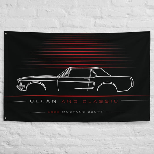 Ford Mustang Coupe 1968 car silhouette flag - White Brick Wall