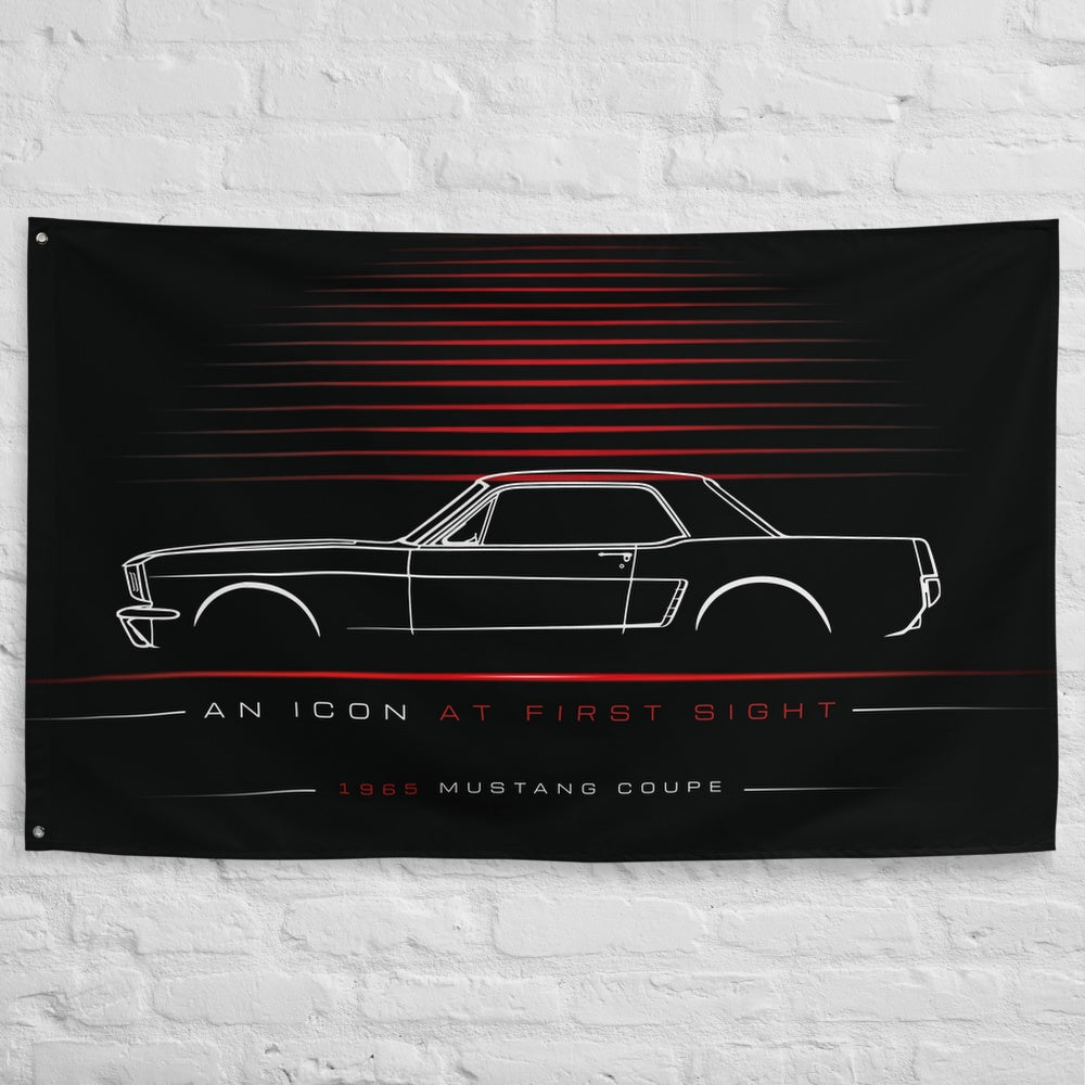 Ford Mustang Coupe 1965 car silhouette flag - White Brick Wall