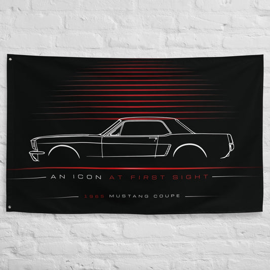 Ford Mustang Coupe 1965 car silhouette flag - White Brick Wall