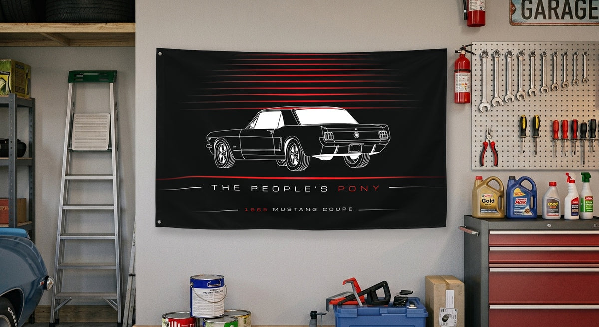 Ford Mustang Coupe 1965 car silhouette flag - Garage Wall