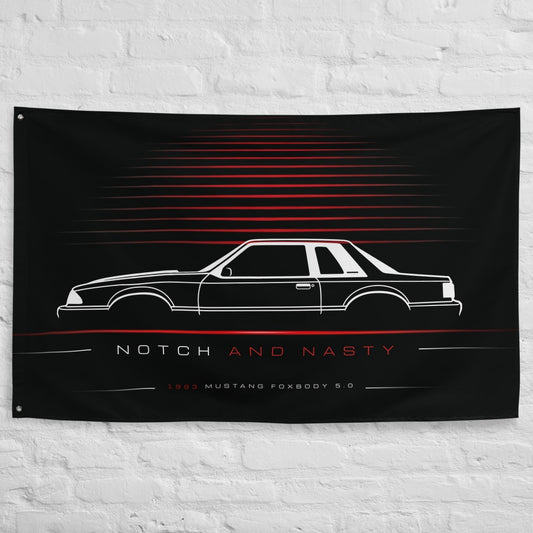 Ford Mustang Foxbody 5.0 Coupe 1993 car silhouette flag - White Brick Wall
