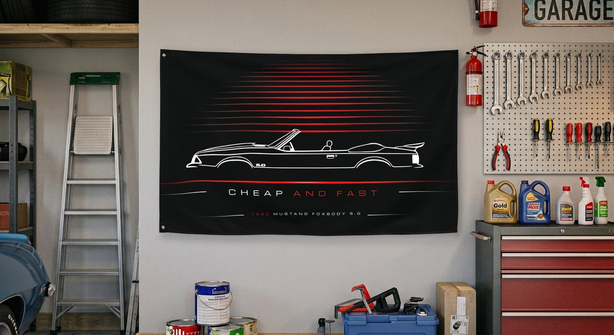Ford Mustang Foxbody 5.0 Coupe 1993 car silhouette flag - Garage Wall
