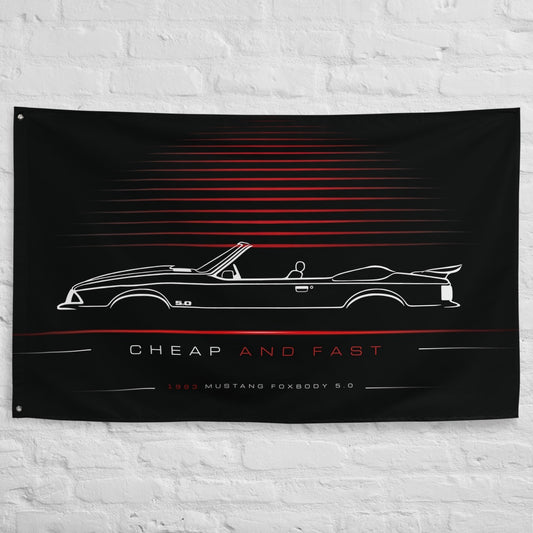 Ford Mustang Foxbody 5.0 Coupe 1993 car silhouette flag - White Brick Wall