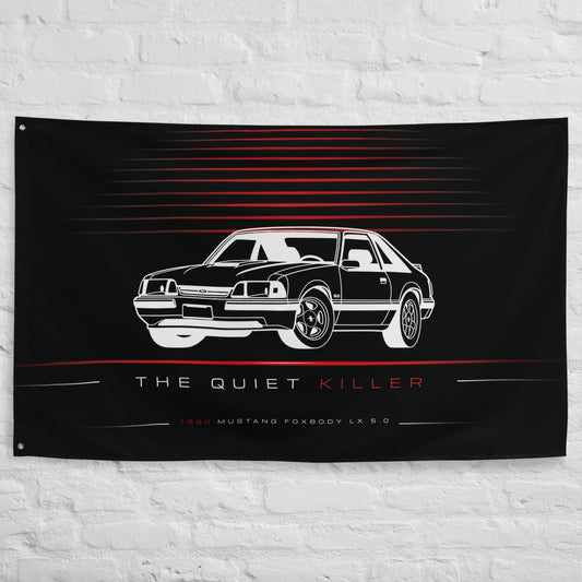 Ford Mustang Foxbody LX 5.0 1990 car silhouette flag - White Brick Wall