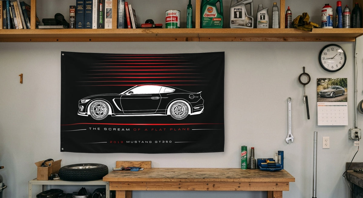 Ford Mustang GT350 2019 car silhouette flag - Garage Workbench