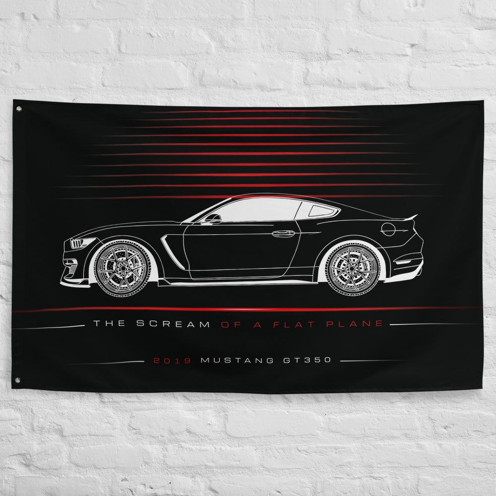 Ford Mustang GT350 2019 car silhouette flag - White Brick Wall