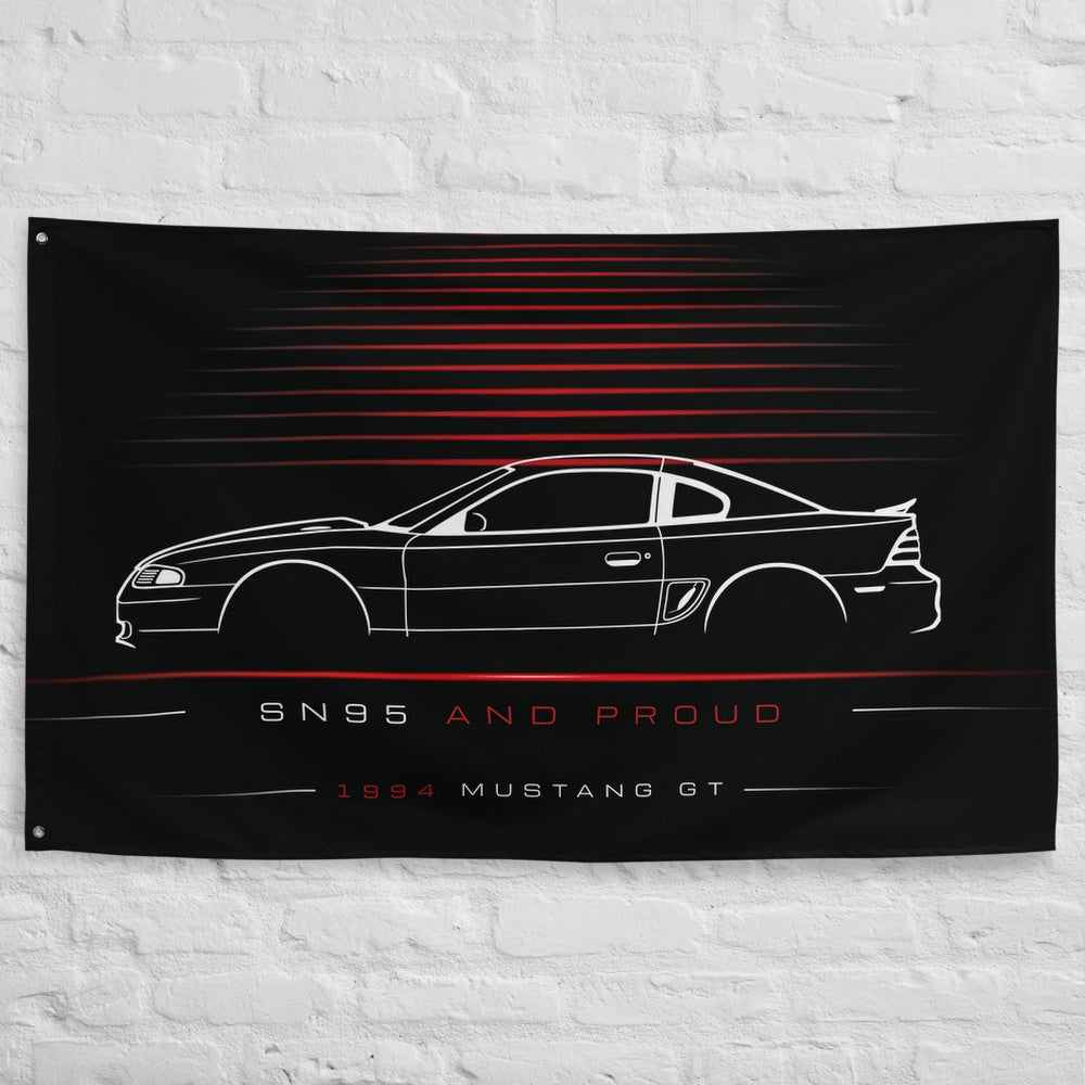 Ford Mustang GT 1994-95 car silhouette flag - White Brick Wall