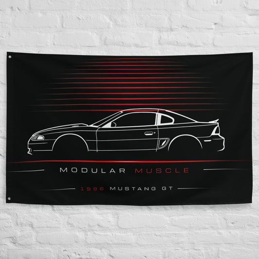 Ford Mustang GT 1996 car silhouette flag - White Brick Wall