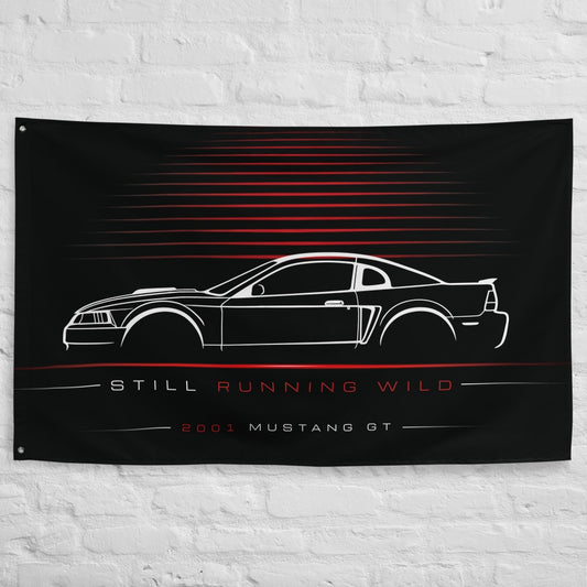 Ford Mustang GT 2001 car silhouette flag - White Brick Wall