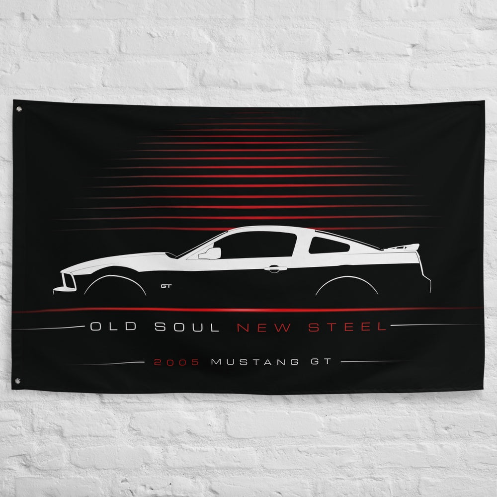 Ford Mustang GT 2005-2009 car silhouette flag - White Brick Wall