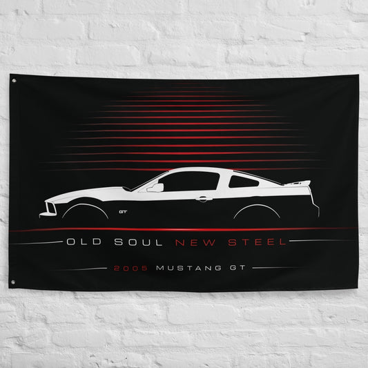 Ford Mustang GT 2005-2009 car silhouette flag - White Brick Wall