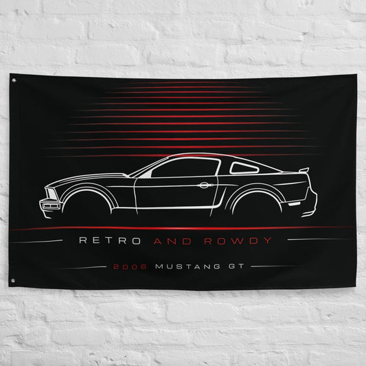 Ford Mustang GT 2006 car silhouette flag - White Brick Wall