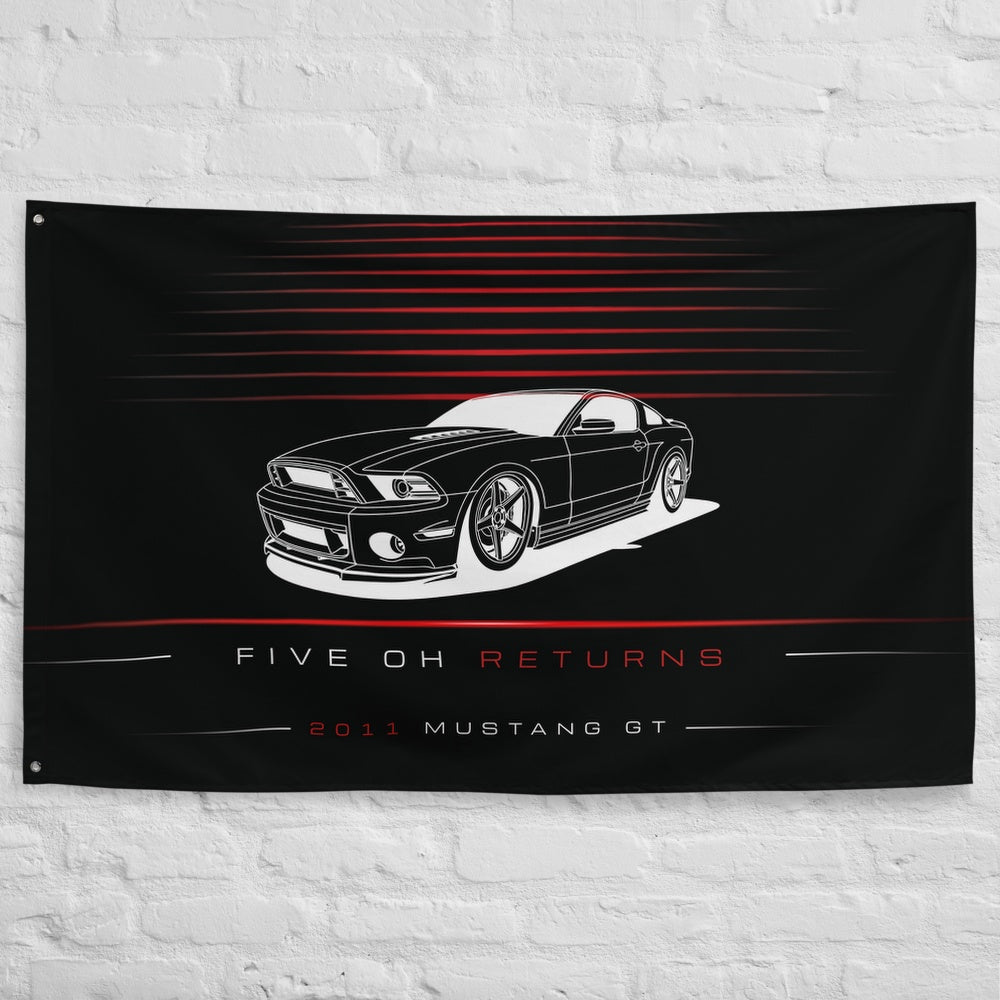 Ford Mustang GT 2011 car silhouette flag - White Brick Wall