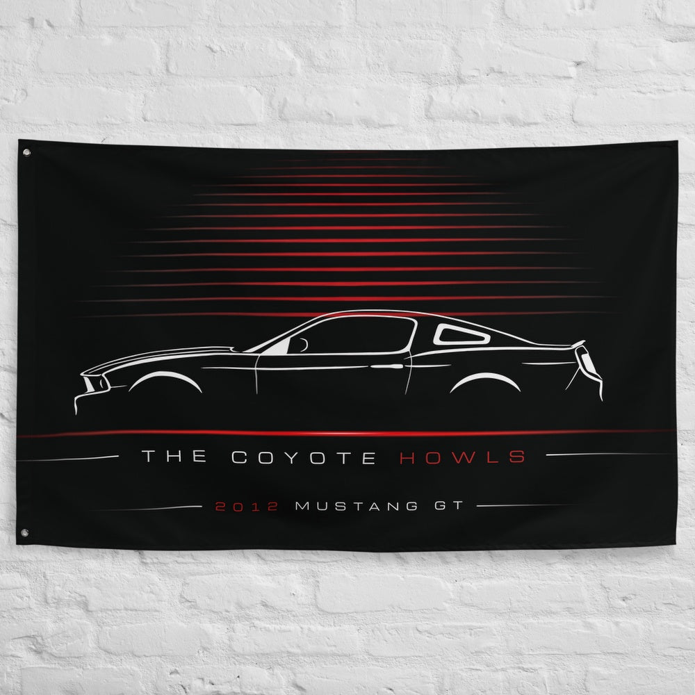 Ford Mustang GT 2012 car silhouette flag - White Brick Wall
