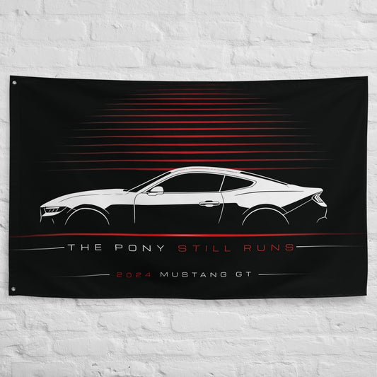 Ford Mustang GT 2024 car silhouette flag - White Brick Wall