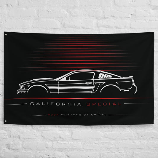 Ford Mustang GT CS Cal Special 2007 car silhouette flag - White Brick Wall