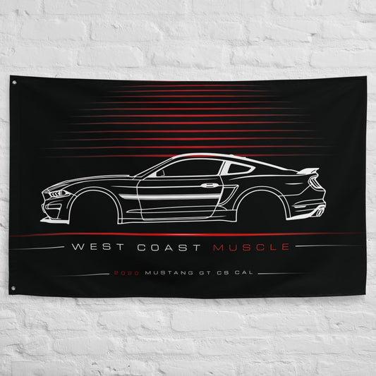 Ford Mustang GT CS Cal Special 2020 car silhouette flag - White Brick Wall