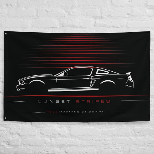 Ford Mustang GT CS Cal Special 2014 car silhouette flag - White Brick Wall