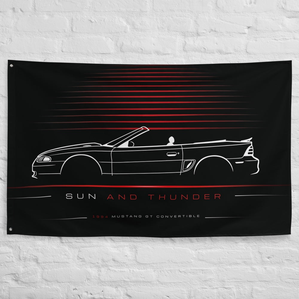 Ford Mustang GT Convertible 1994 car silhouette flag - White Brick Wall
