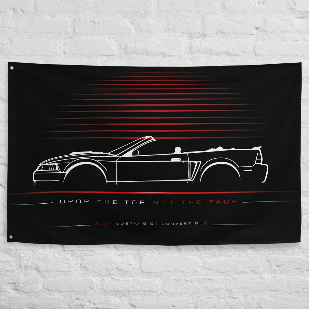 Ford Mustang GT Convertible 2001 car silhouette flag - White Brick Wall