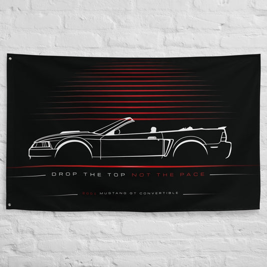 Ford Mustang GT Convertible 2001 car silhouette flag - White Brick Wall