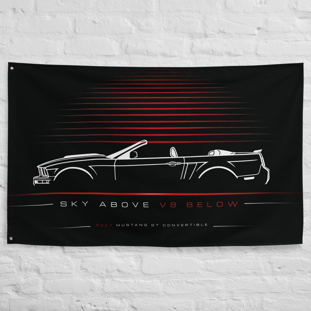 Ford Mustang GT Convertible 2007 car silhouette flag - White Brick Wall