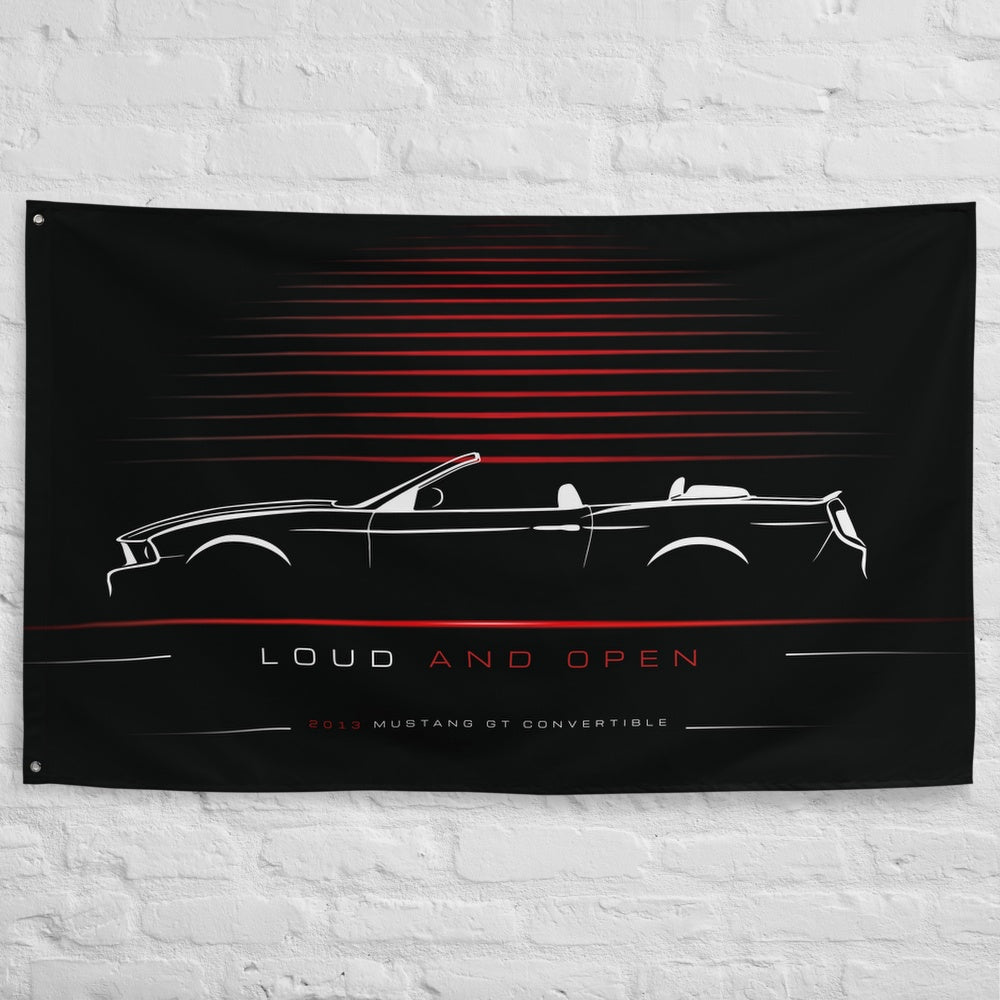 Ford Mustang GT Convertible 2013 car silhouette flag - White Brick Wall