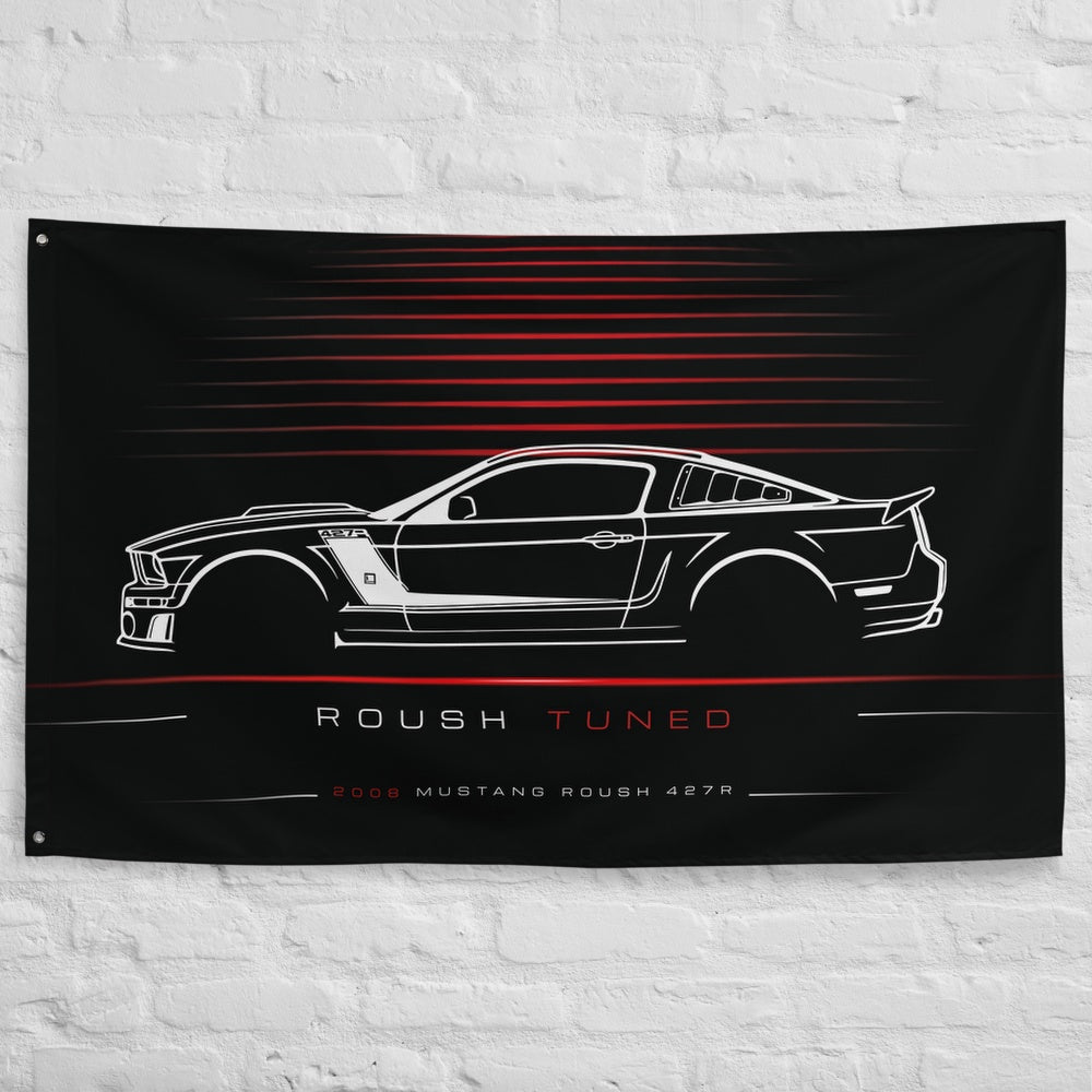 Ford Mustang Roush 427R 2008 car silhouette flag - White Brick Wall