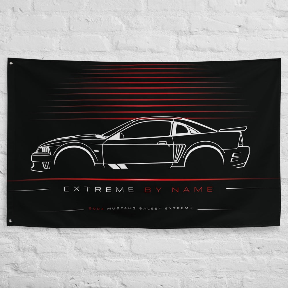 Ford Mustang Saleen Extreme 2004 car silhouette flag - White Brick Wall