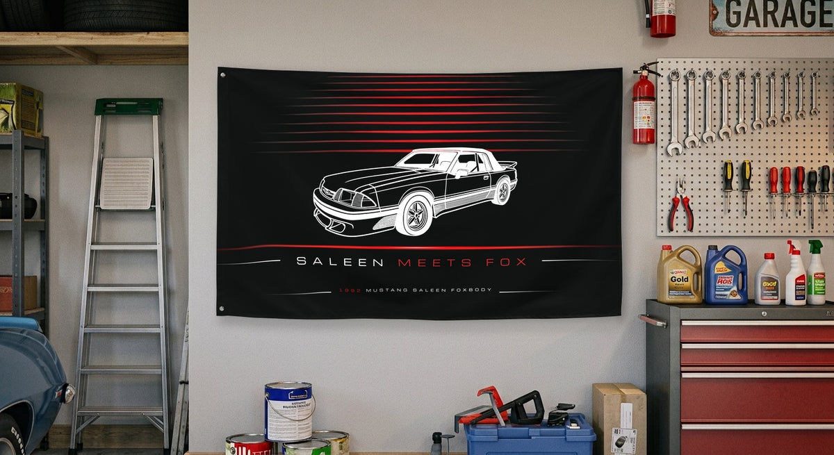 Ford Mustang Saleen Foxbody 1992 car silhouette flag - Garage Wall
