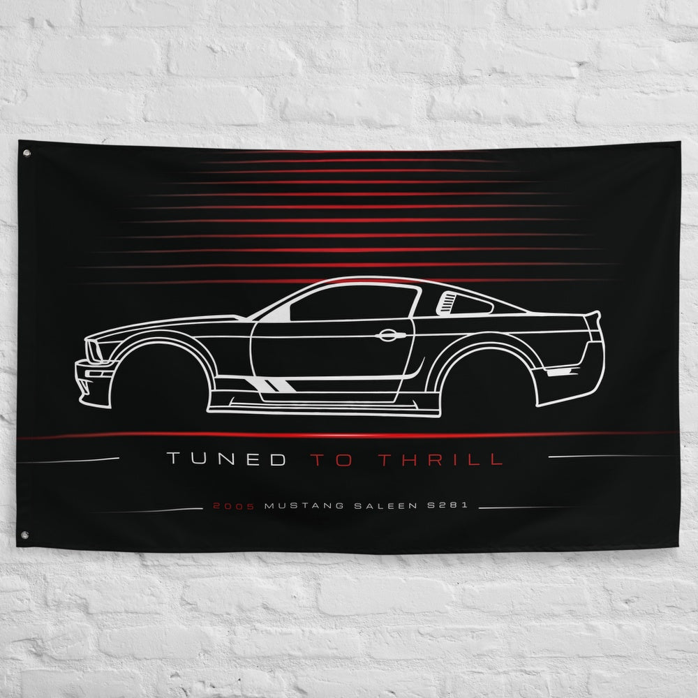 Ford Mustang Saleen S281 2005 car silhouette flag - White Brick Wall