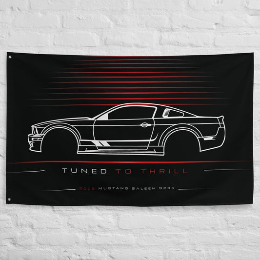 Ford Mustang Saleen S281 2005 car silhouette flag - White Brick Wall