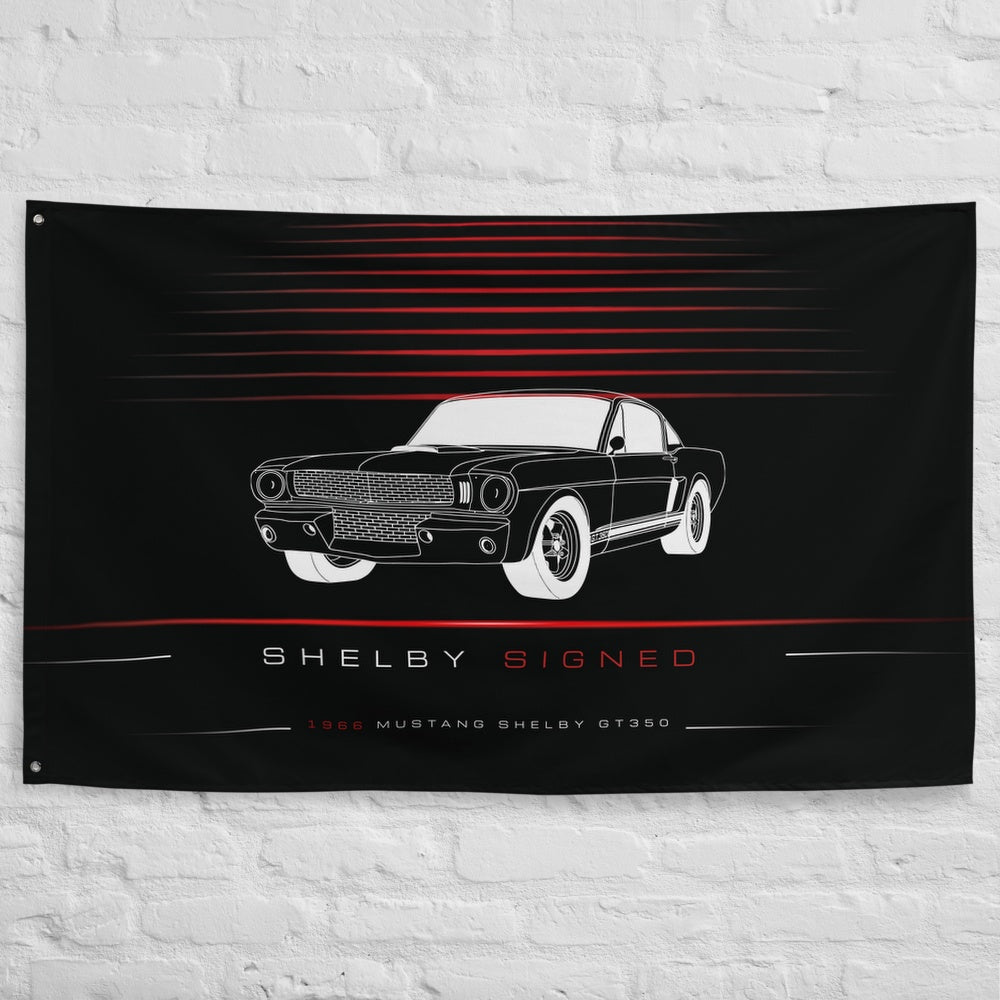 Ford Mustang Shelby GT350 Fastback 1966 car silhouette flag - White Brick Wall