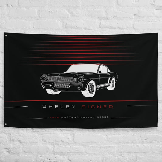 Ford Mustang Shelby GT350 Fastback 1966 car silhouette flag - White Brick Wall